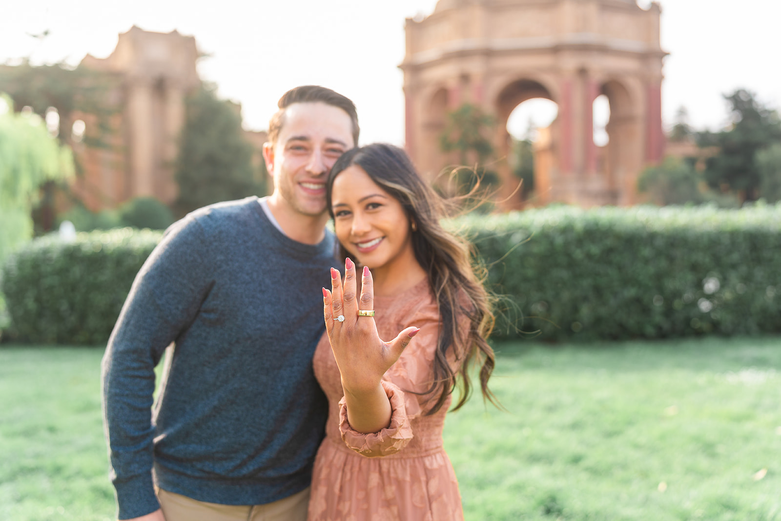 Vincent proposing to Shalina at the Palace of Fine Arts in San Francisco