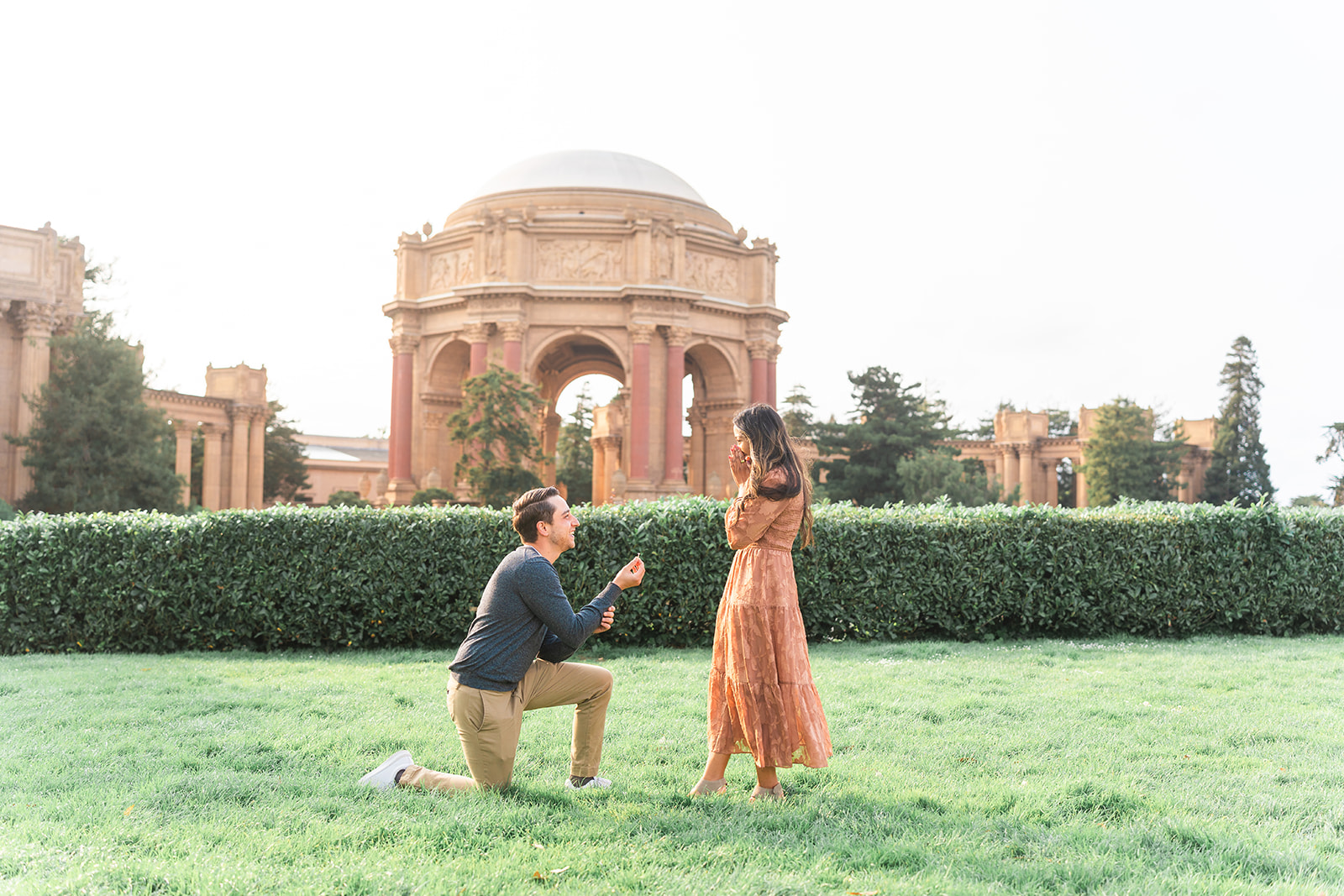 Vincent and Shalina walking together after their Palace of Fine Arts proposal