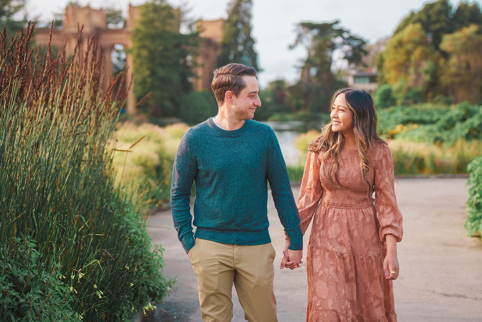 Vincent and Shalina celebrating their engagement at the Palace of Fine Arts